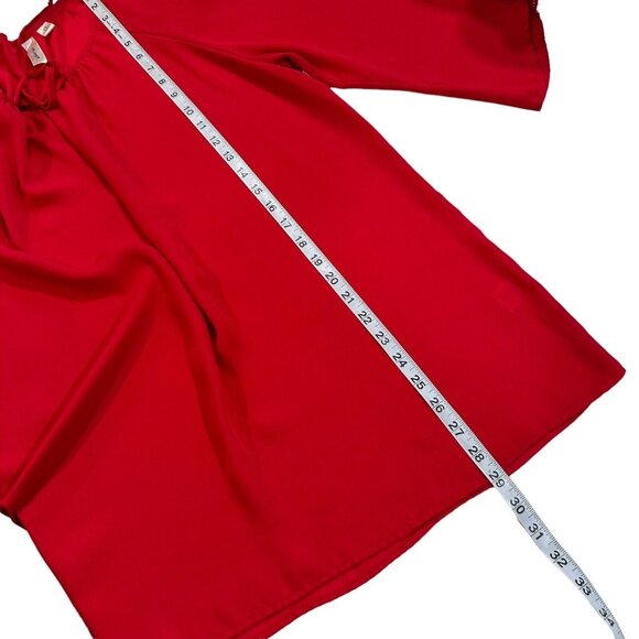 Tacera Womens SZ 1X Red Chiffon Blouse -Lace 3/4 Sleeve-Bow Tie -Round Neck - Picture 6 of 14